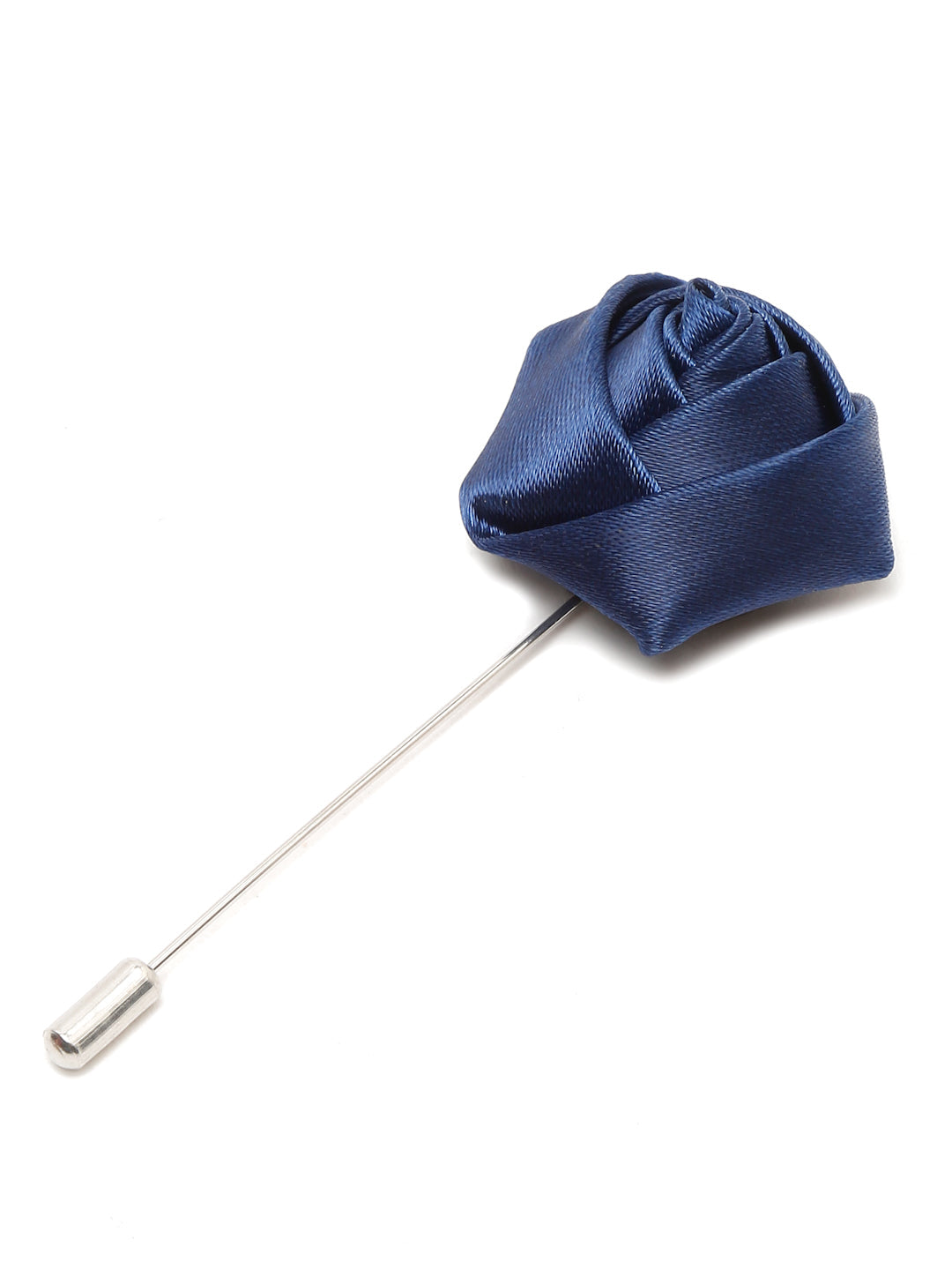 Denim Blue Italian Silk Necktie Set Pocket Square Chrome Tiepin cufflinks and Brooch