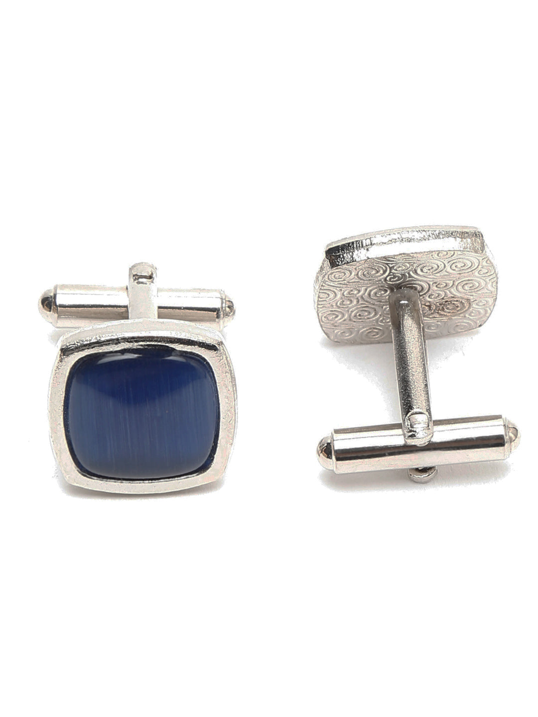 Midnight Blue Luxury Italian Silk Necktie Set With Pocket Square Cufflinks Brooch Chrome Tie pin