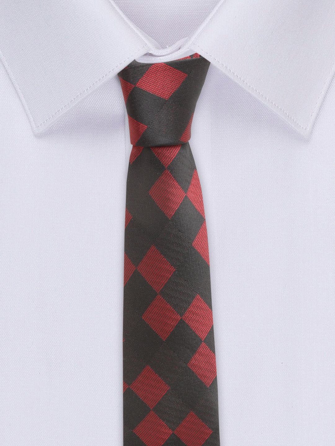 Black and Red Italian Silk Necktie Set Pocket Square Chrome Tiepin