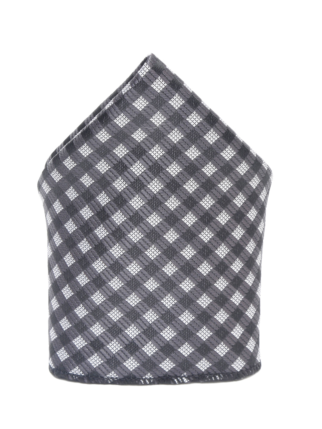 Checkerd Black Luxury Italian Silk Necktie Set With Pocket Square Chrome Tie pin