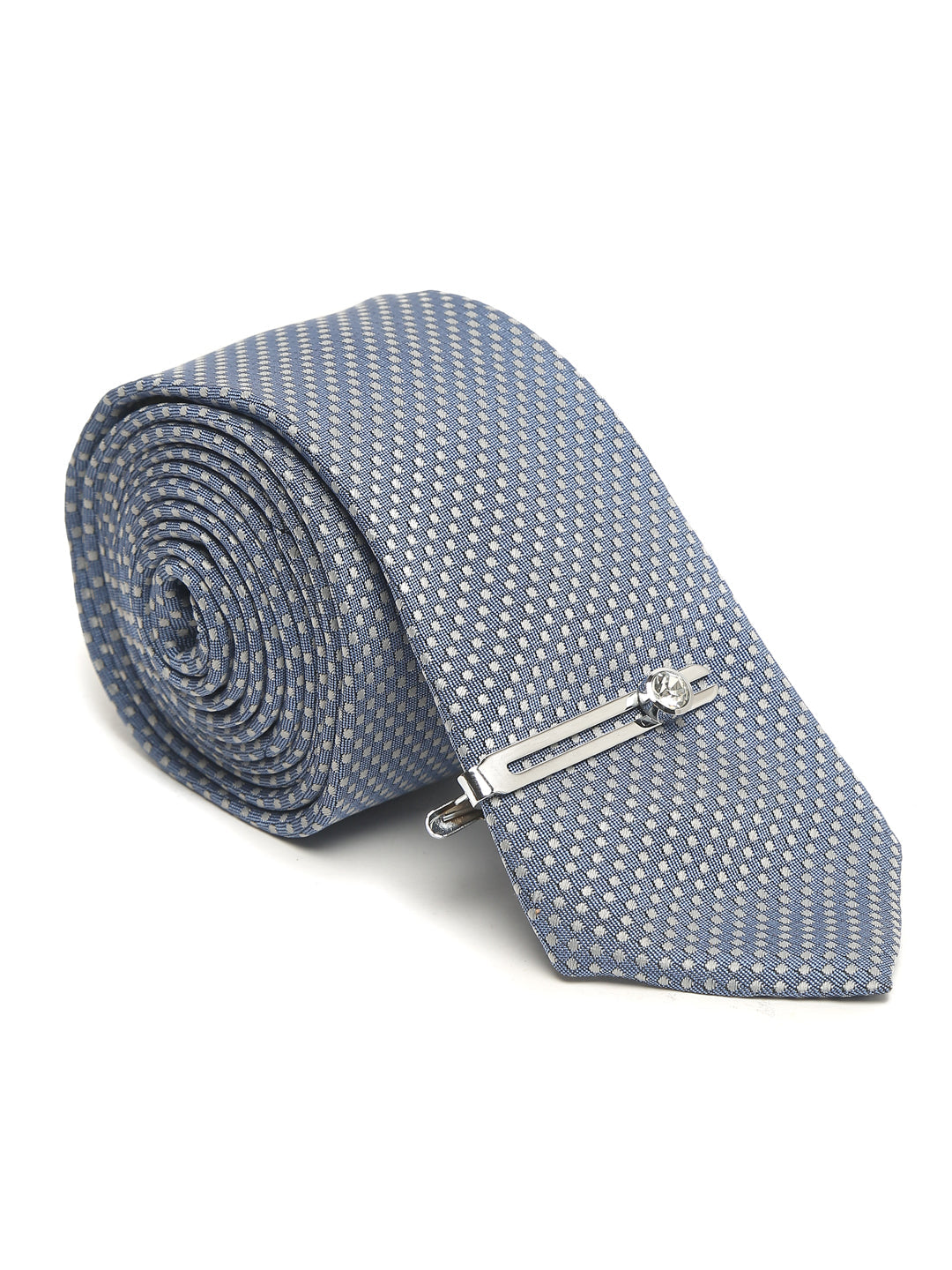Ash Blue Luxury Italian Silk Necktie Set With Pocket Square Chrome Tie pin