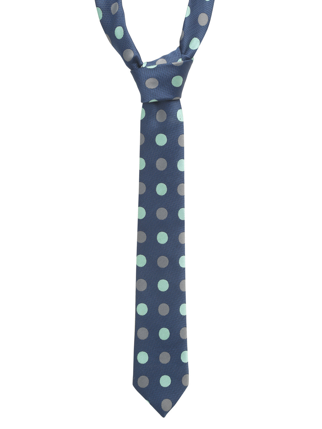 Polka Dotted Blue Luxury Italian Silk Necktie Set With Pocket Square Chrome Tie pin