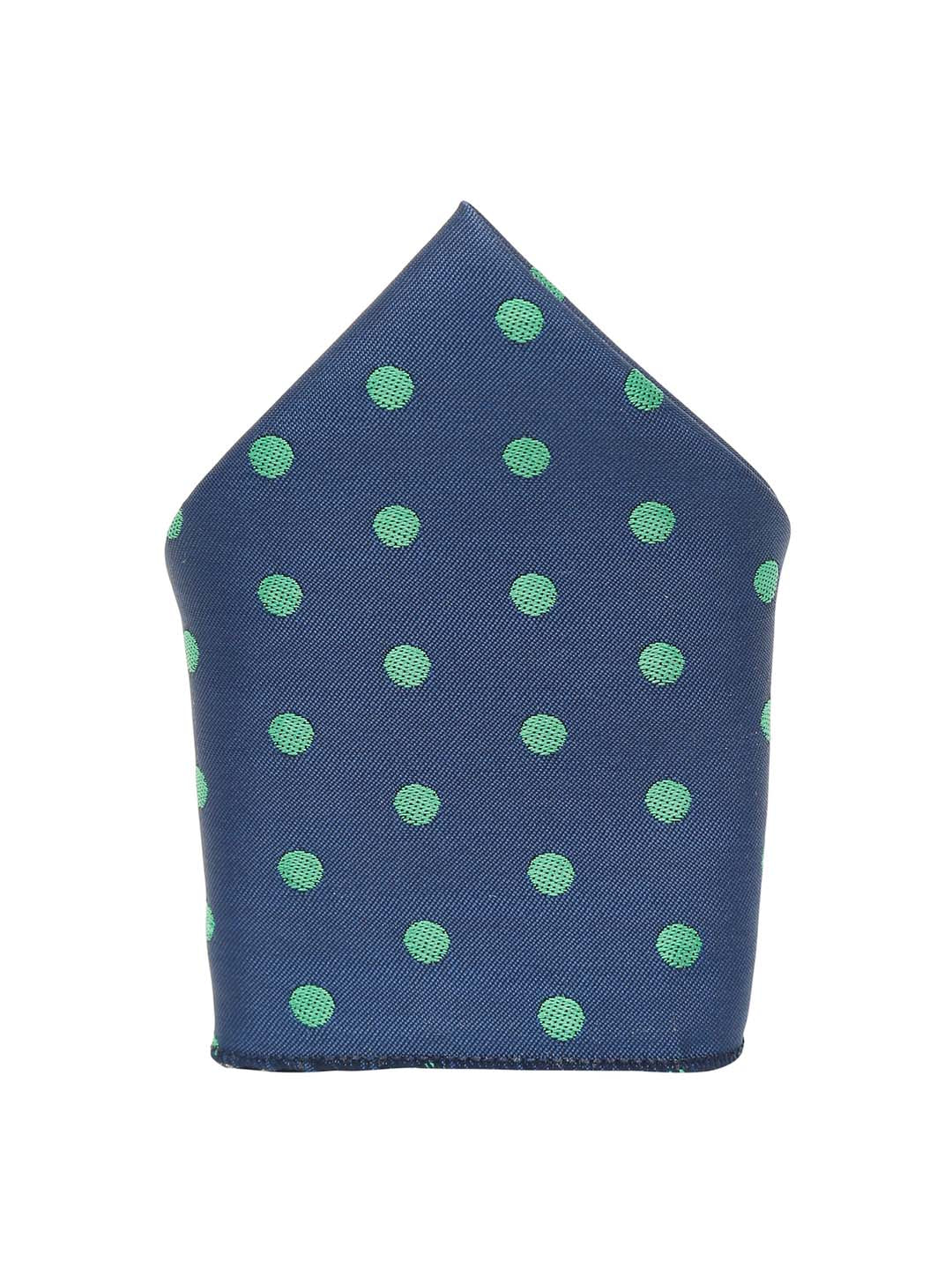 Polka Dot Blue Luxury Italian Silk Necktie Set With Pocket Square Chrome Tie pin