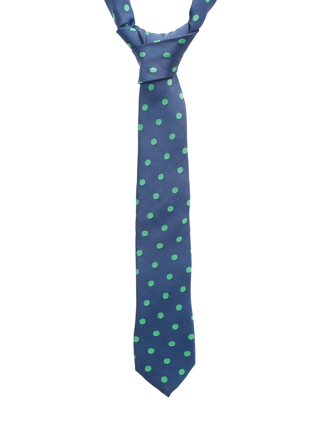 Polka Dot Blue Luxury Italian Silk Necktie Set With Pocket Square Chrome Tie pin