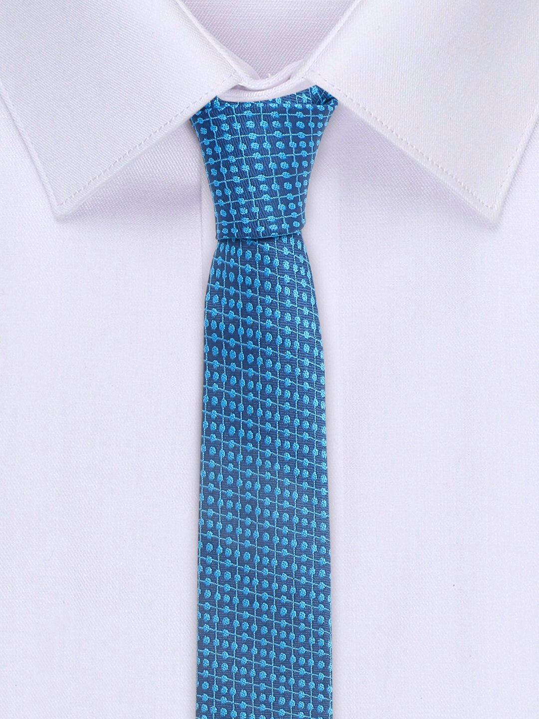 Polka Dotted Blue Luxury Italian Silk Necktie Set With Pocket Square Chrome Tie pin