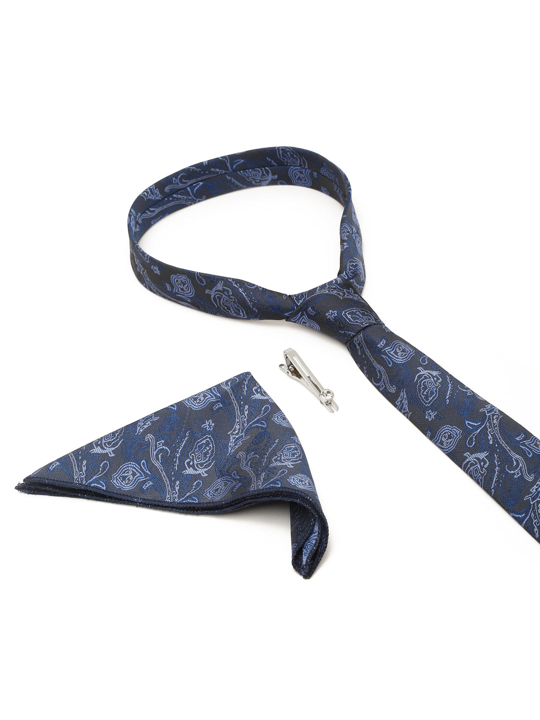 Royal Blue Luxury Italian Silk Necktie Set With Pocket Square Chrome Tie pin