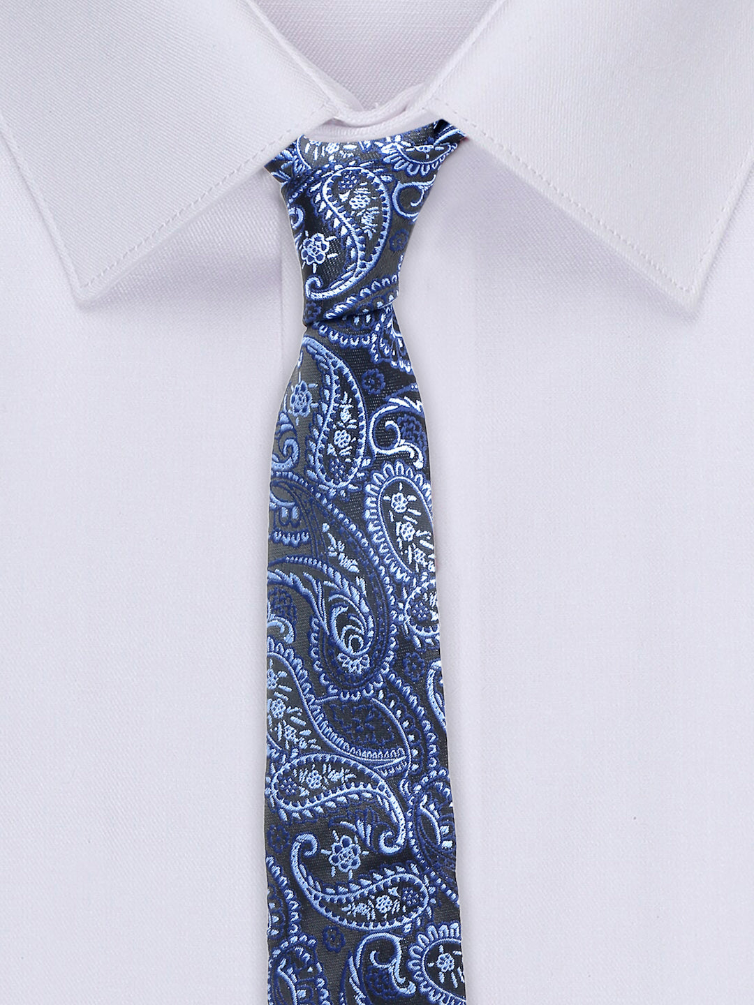 Denim Blue Luxury Italian Silk Necktie Set With Pocket Square Chrome Tie pin
