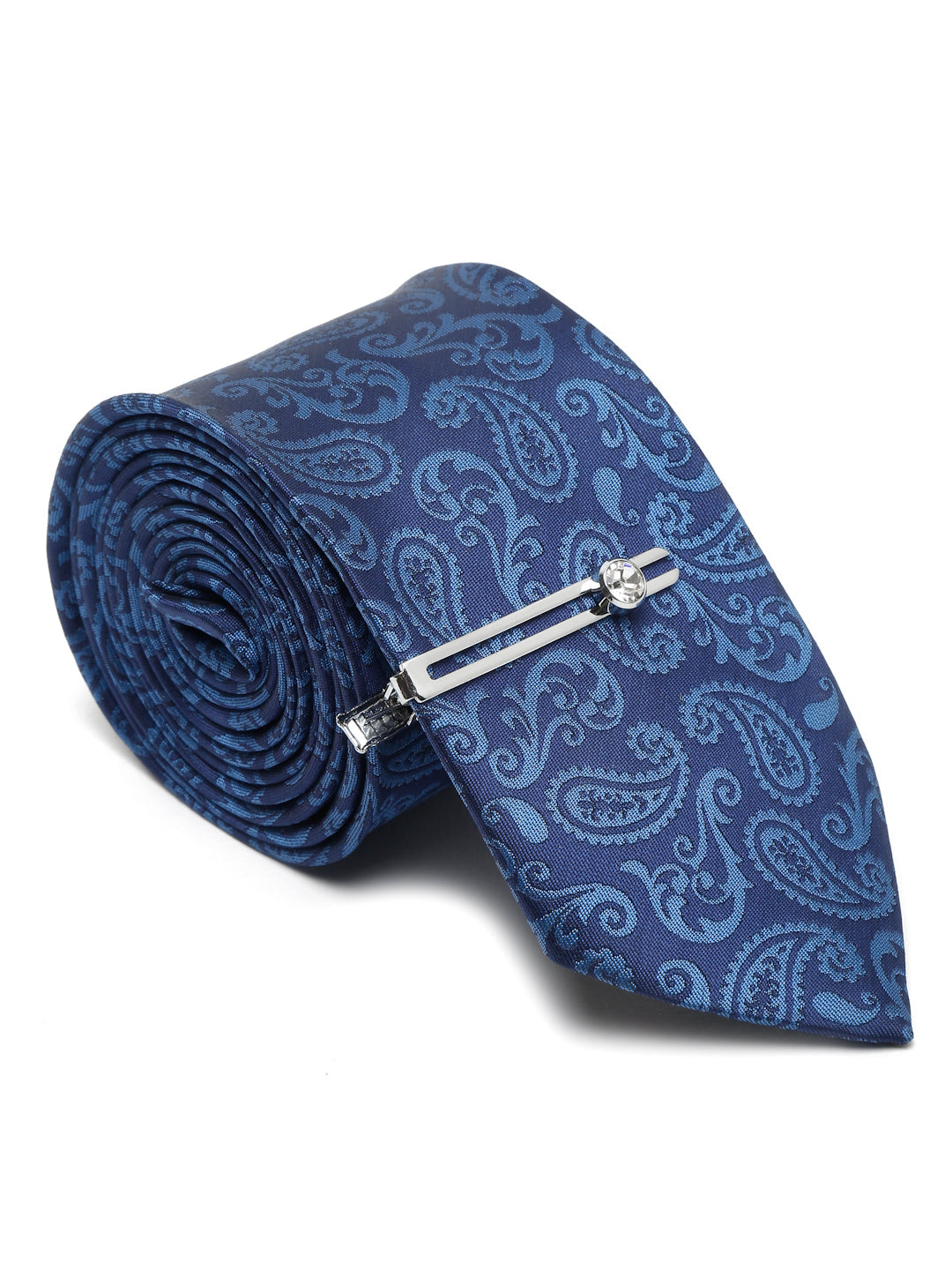 Cobalt Blue Luxury Italian Silk Necktie Set With Pocket Square Chrome Tie pin