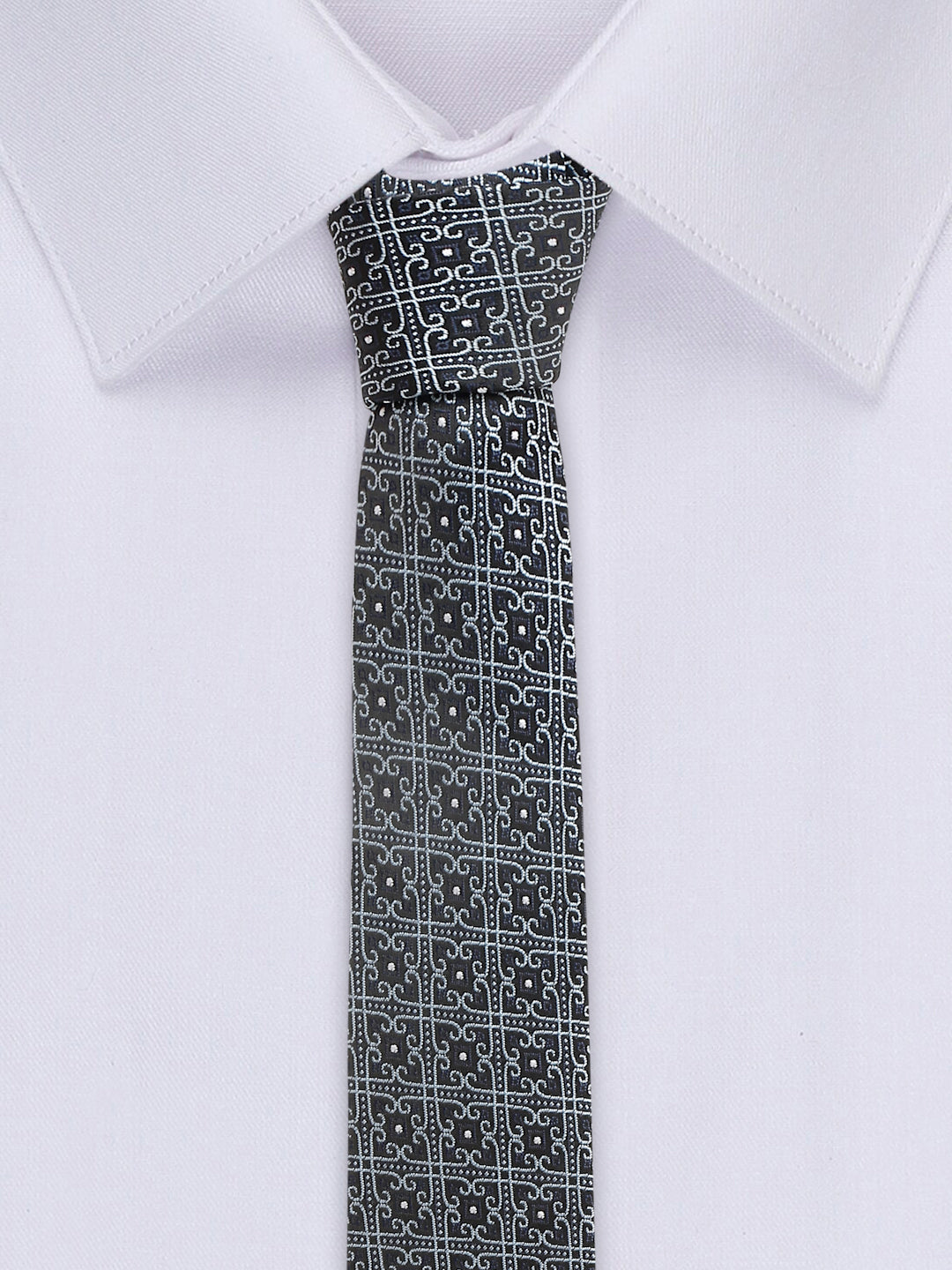 Denim Blue Italian Silk Necktie Set Pocket Square Chrome Tiepin