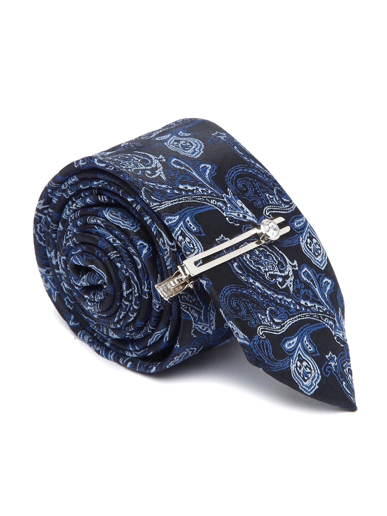 Carolina Blue Luxury Italian Silk Necktie Set With Pocket Square Chrome Tie pin