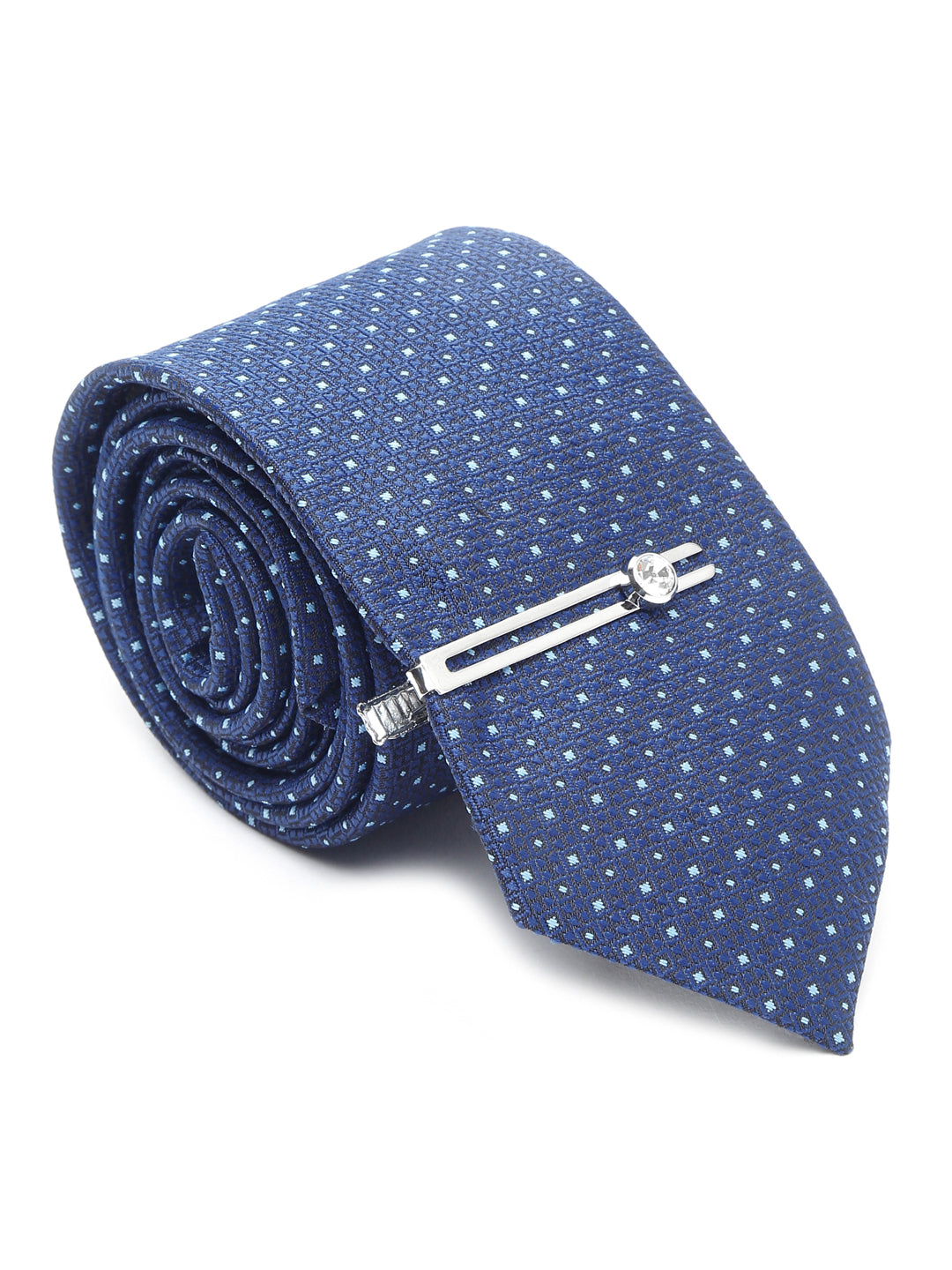 Midnight Blue Luxury Italian Silk Necktie Set With Pocket Square Chrome Tie pin