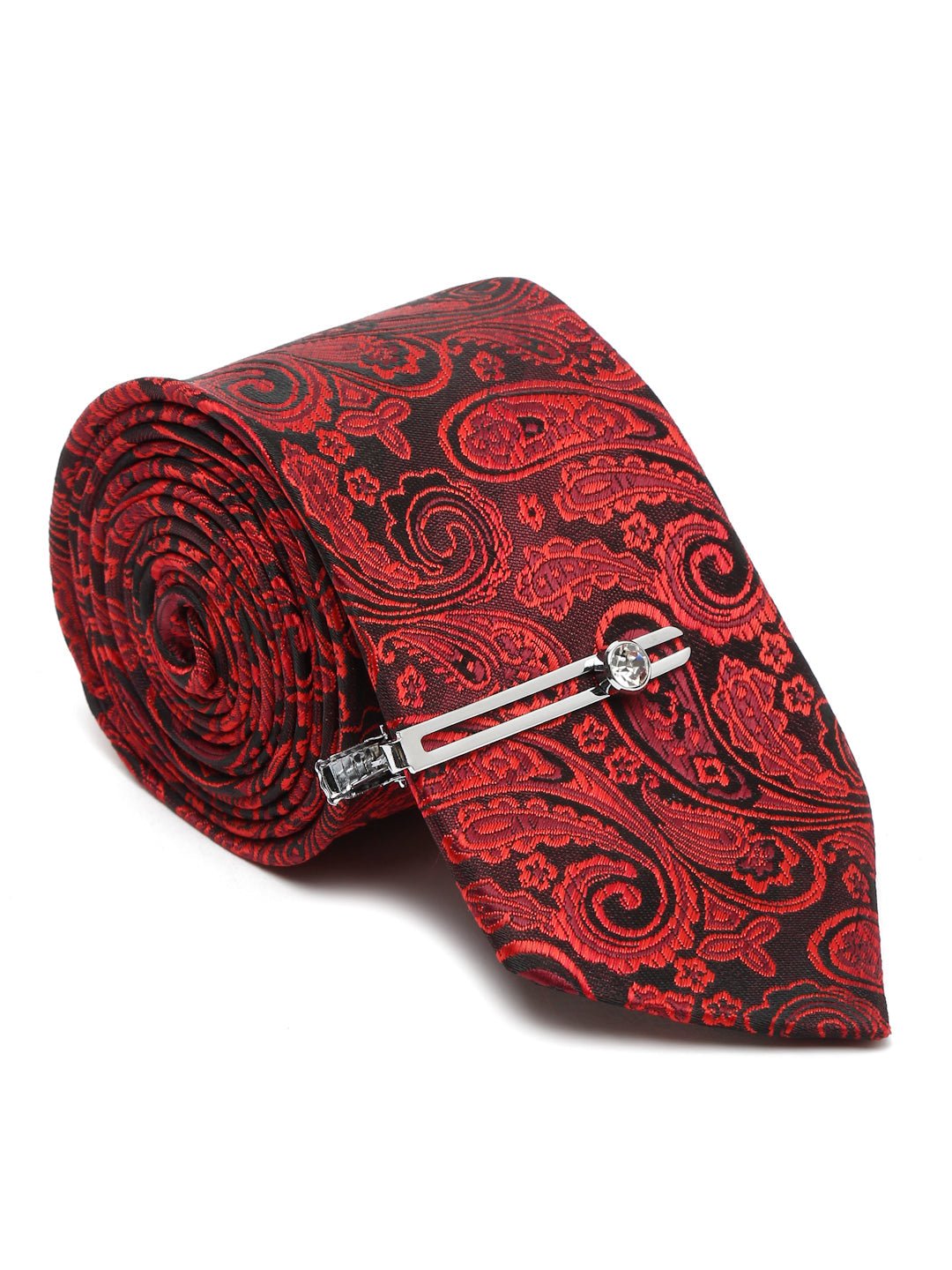 Ferrari red Luxury Italian Silk Necktie Set With Pocket Square Chrome Tie pin