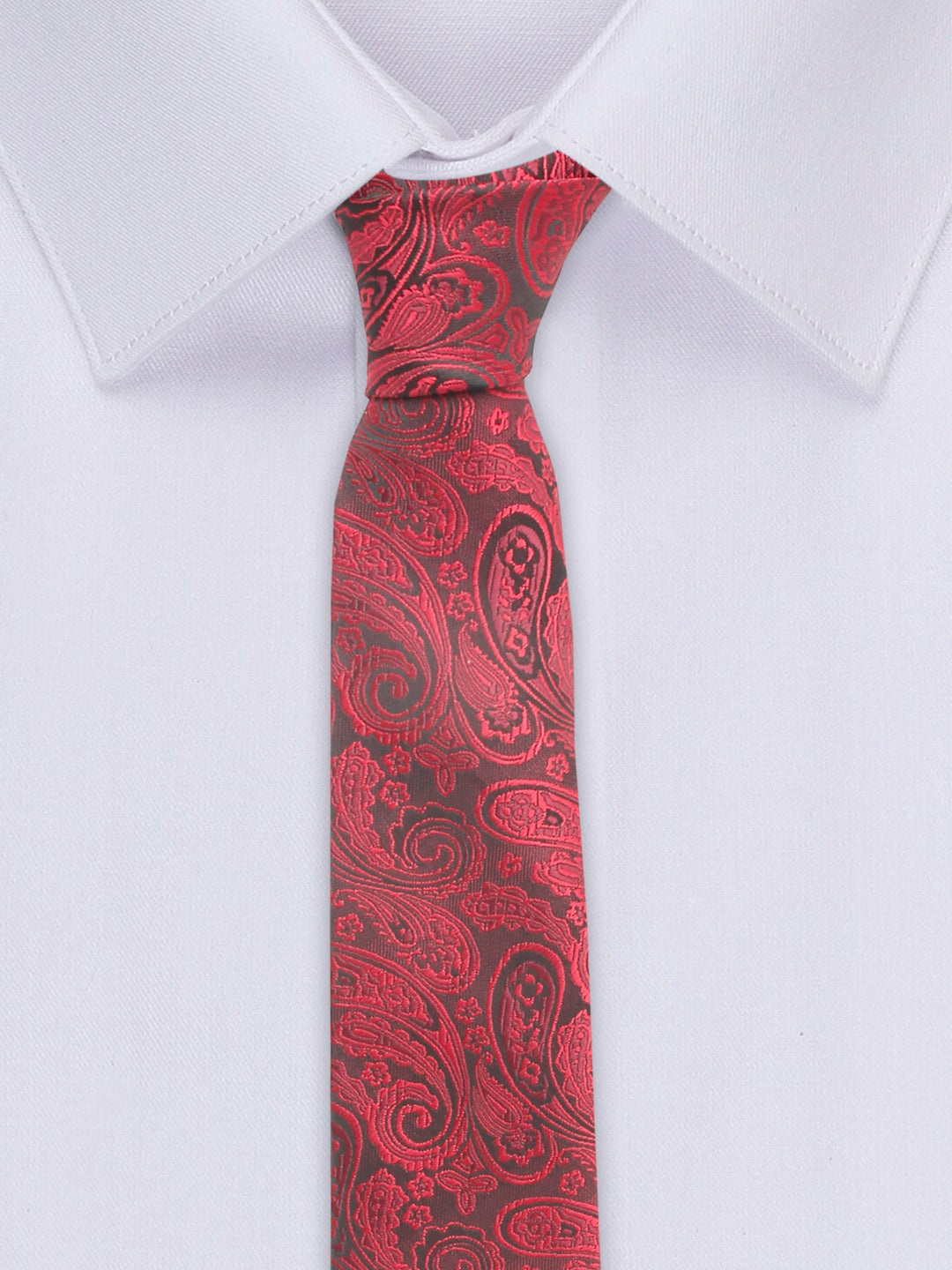 Persian Red Luxury Italian Silk Necktie Set With Pocket Square Chrome Tie pin