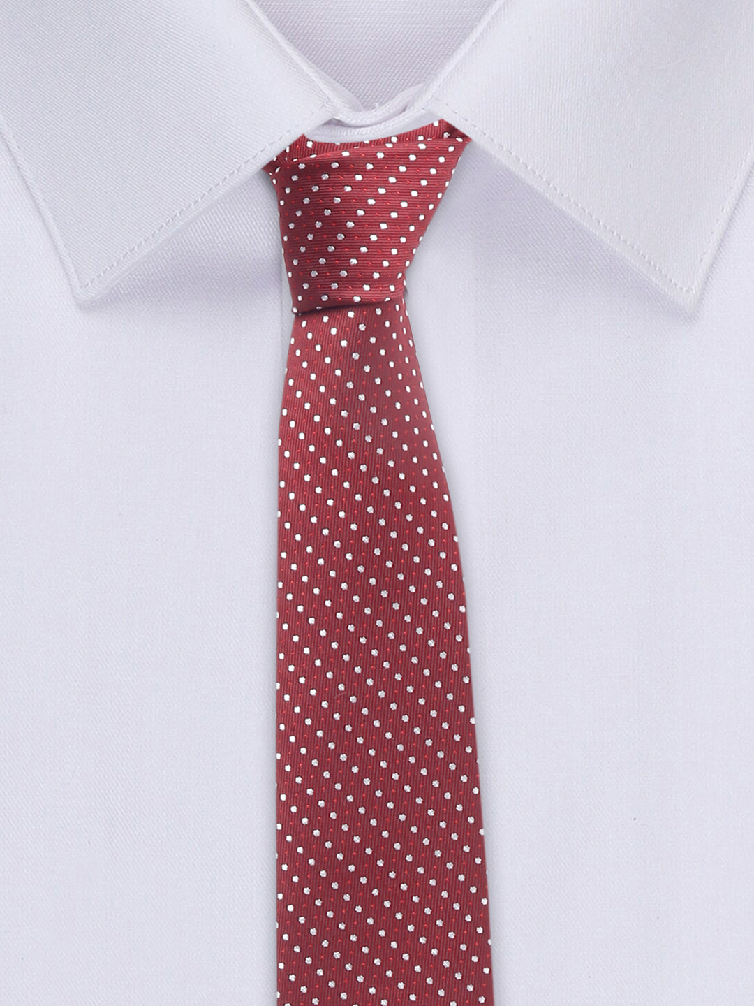 Polka Red Luxury Italian Silk Necktie Set With Pocket Square Chrome Tie pin