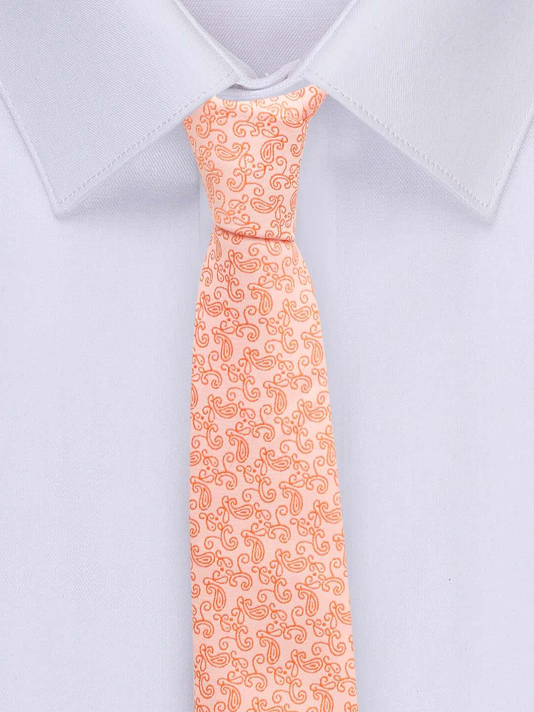 Coral Luxury Italian Silk Necktie Set With Pocket Square Chrome Tie pin