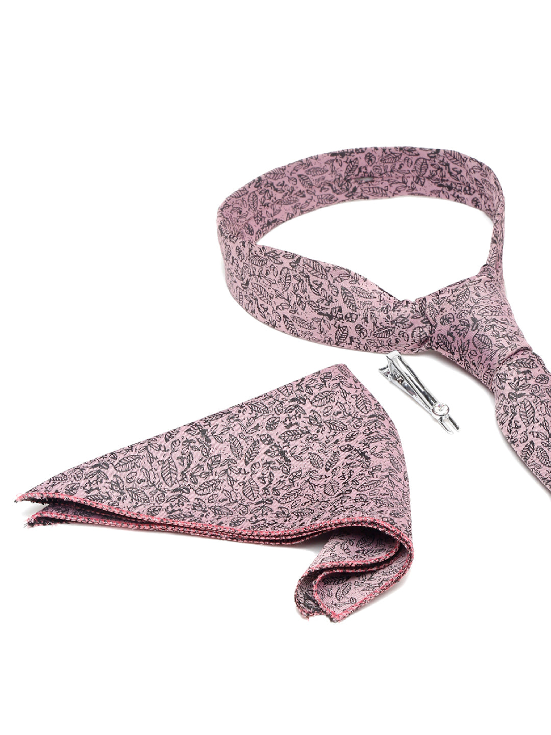 Baby Pink Luxury Italian Silk Necktie Set With Pocket Square Chrome Tie pin
