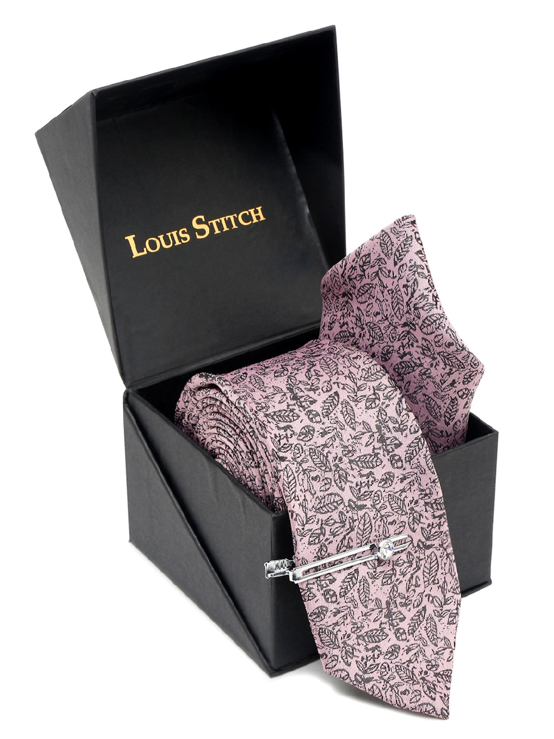 Baby Pink Luxury Italian Silk Necktie Set With Pocket Square Chrome Tie pin