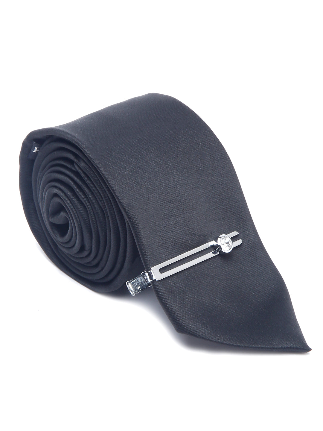 Devils Black Luxury Italian Silk Necktie Set With Pocket Square Chrome Tie pin