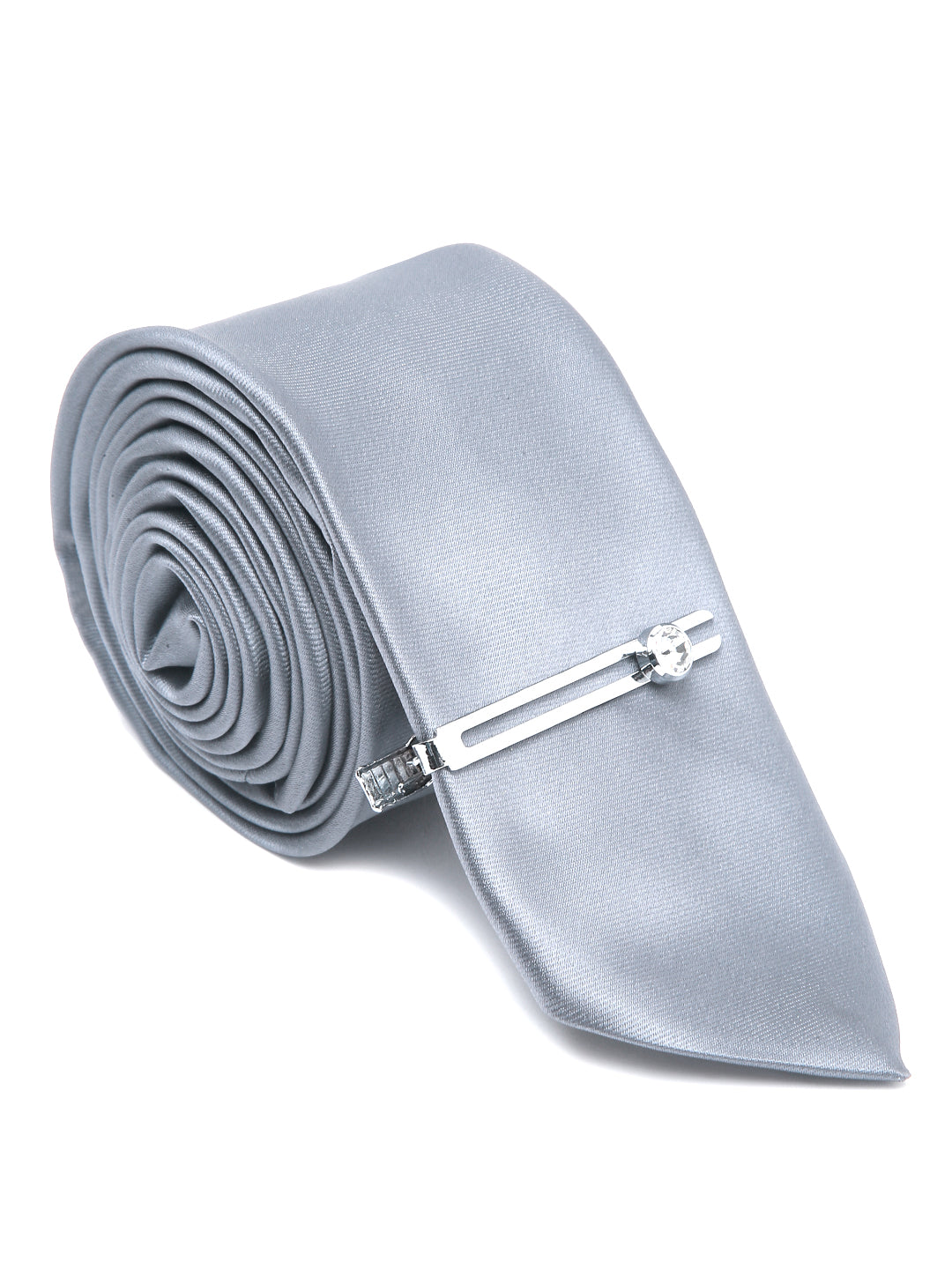 Roasted Grey Luxury Italian Silk Necktie Set With Pocket Square Chrome Tie pin