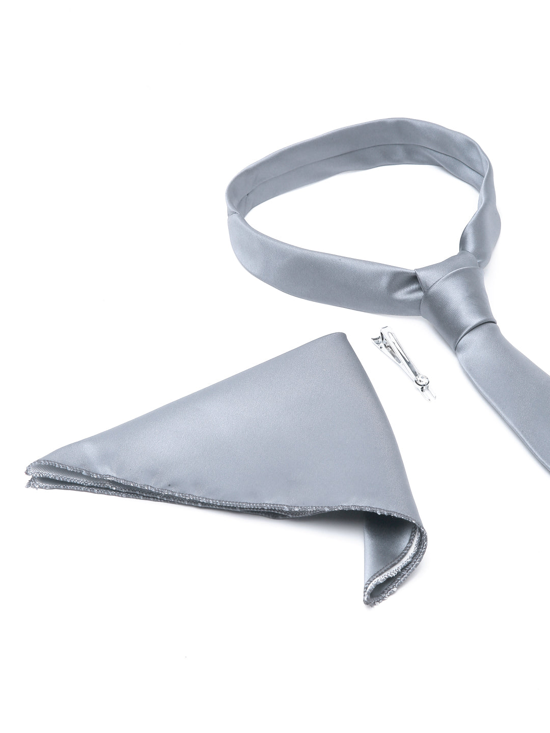 Roasted Grey Luxury Italian Silk Necktie Set With Pocket Square Chrome Tie pin
