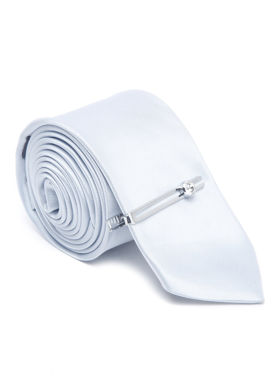 Royal Silver Luxury Italian Silk Necktie Set With Pocket Square Chrome Tie pin
