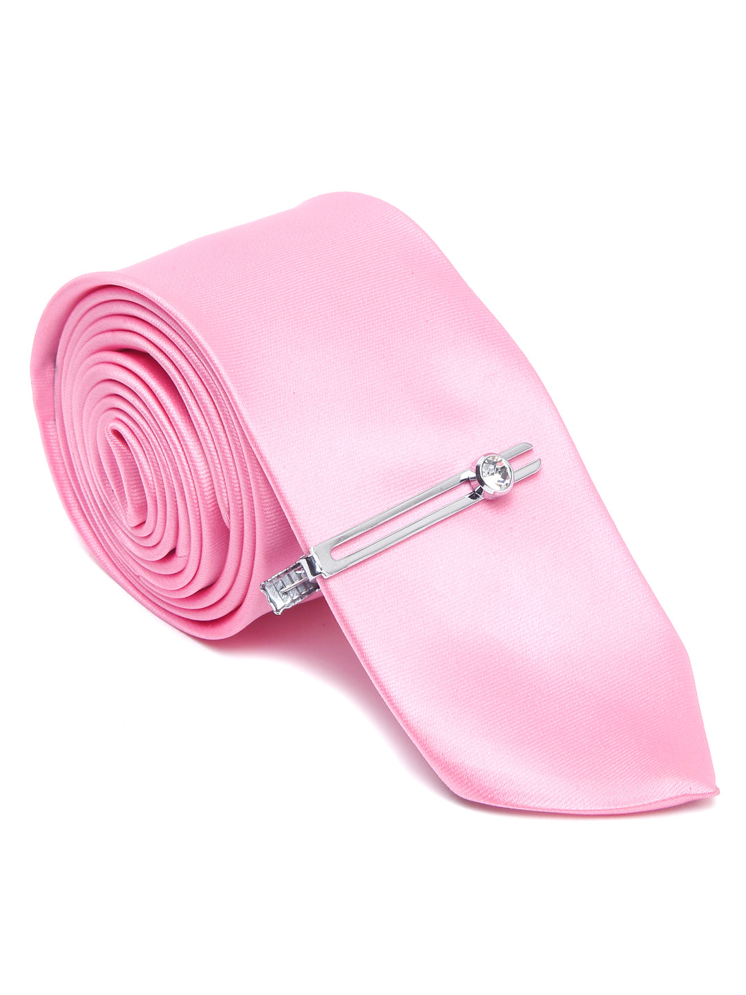 Premium Pink Luxury Italian Silk Necktie Set With Pocket Square Chrome Tie pin