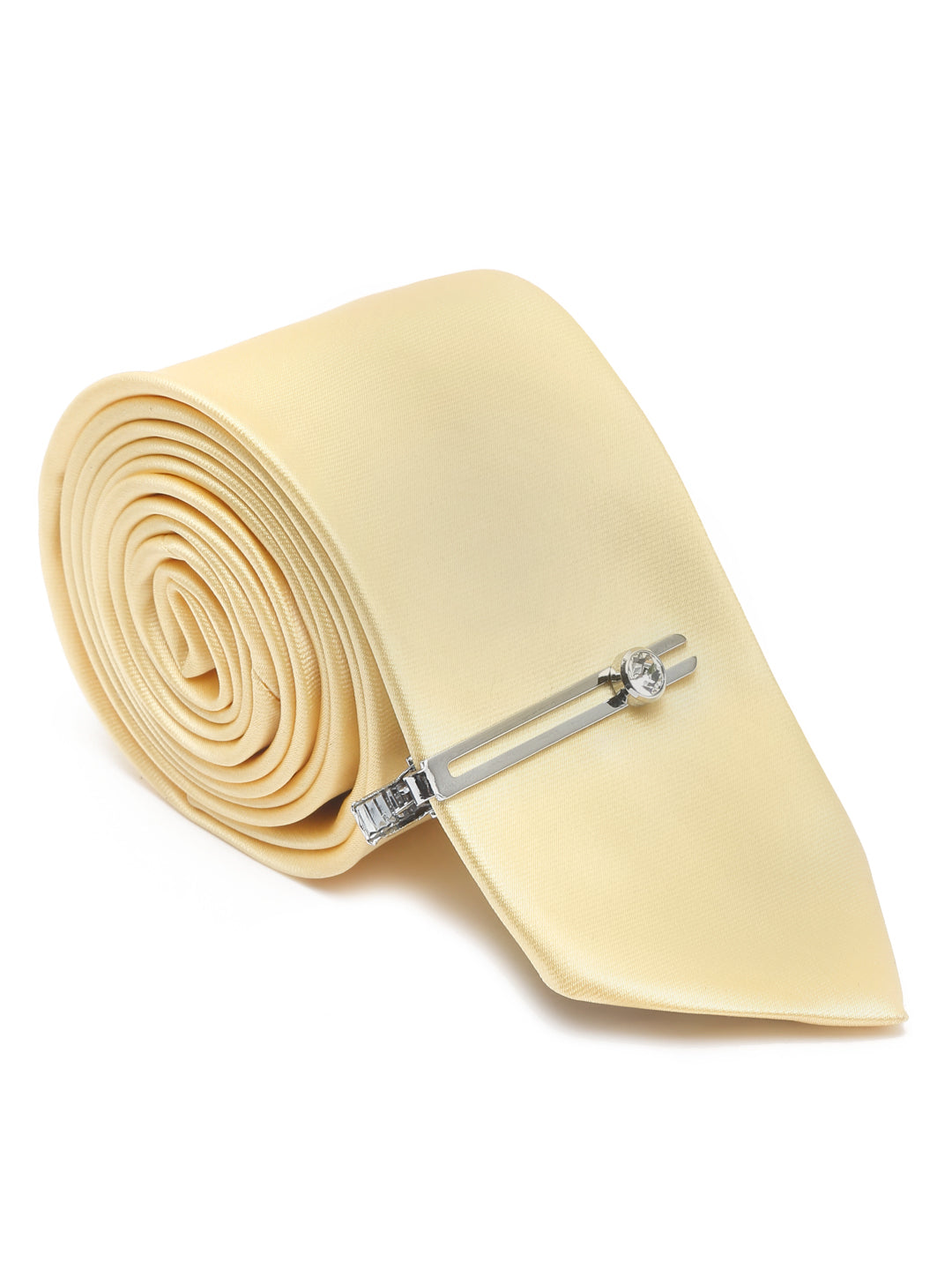 Tropic Yellow Luxury Italian Silk Necktie Set With Pocket Square Chrome Tie pin