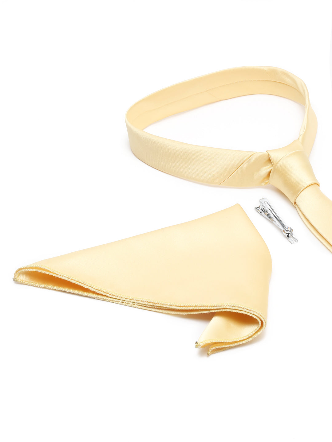 Tropic Yellow Luxury Italian Silk Necktie Set With Pocket Square Chrome Tie pin