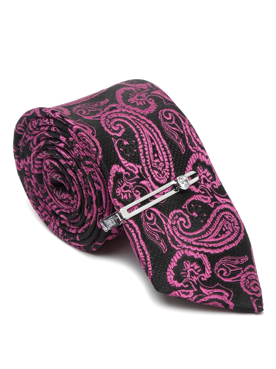 Orchid Purple Luxury Italian Silk Necktie Set With Pocket Square Chrome Tie pin