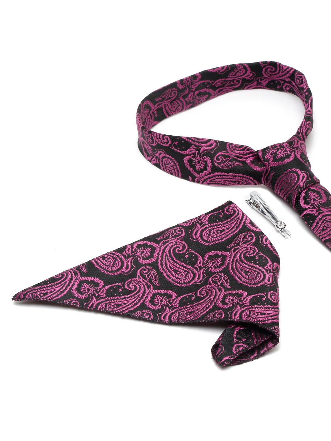 Orchid Purple Luxury Italian Silk Necktie Set With Pocket Square Chrome Tie pin