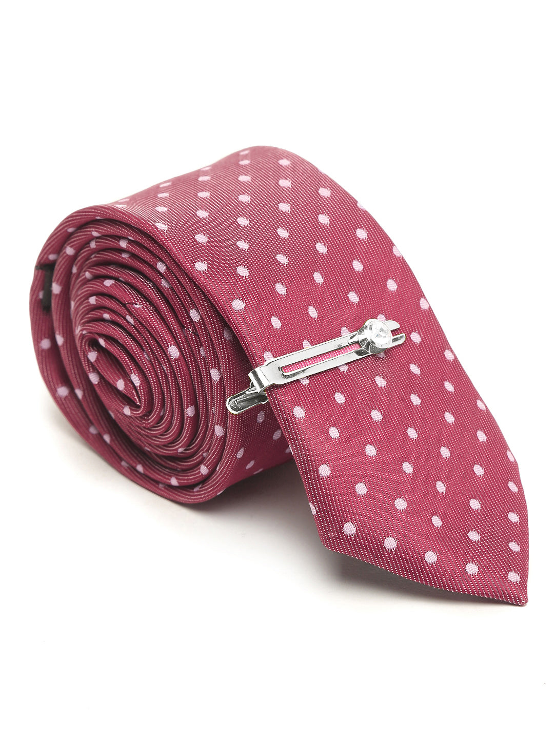Polka Rosewood Luxury Italian Silk Necktie Set With Pocket Square Chrome Tie pin