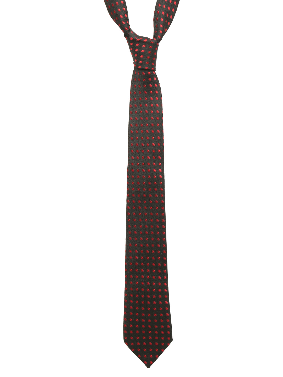 Polka Dotted Red Luxury Italian Silk Necktie Set With Pocket Square Cufflinks Brooch Chrome Tie pin