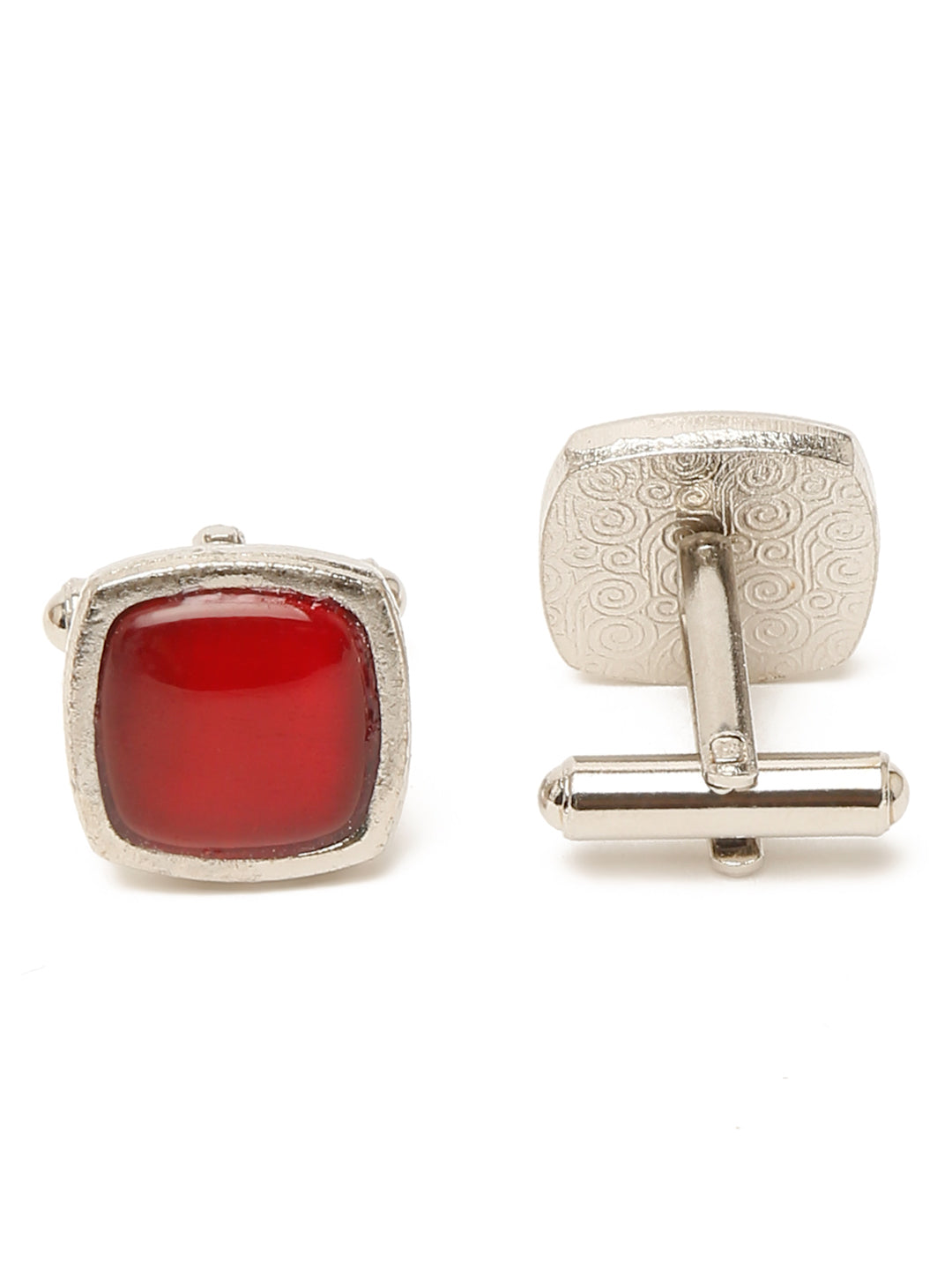 Floral Red Luxury Italian Silk Necktie Set With Pocket Square Cufflinks Brooch Chrome Tie pin