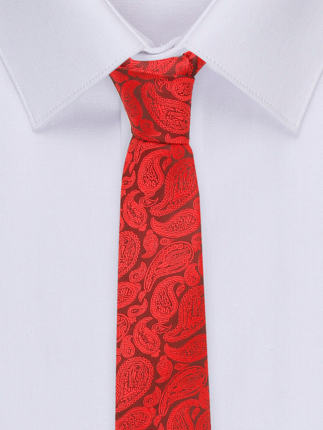Floral Red Luxury Italian Silk Necktie Set With Pocket Square Cufflinks Brooch Chrome Tie pin