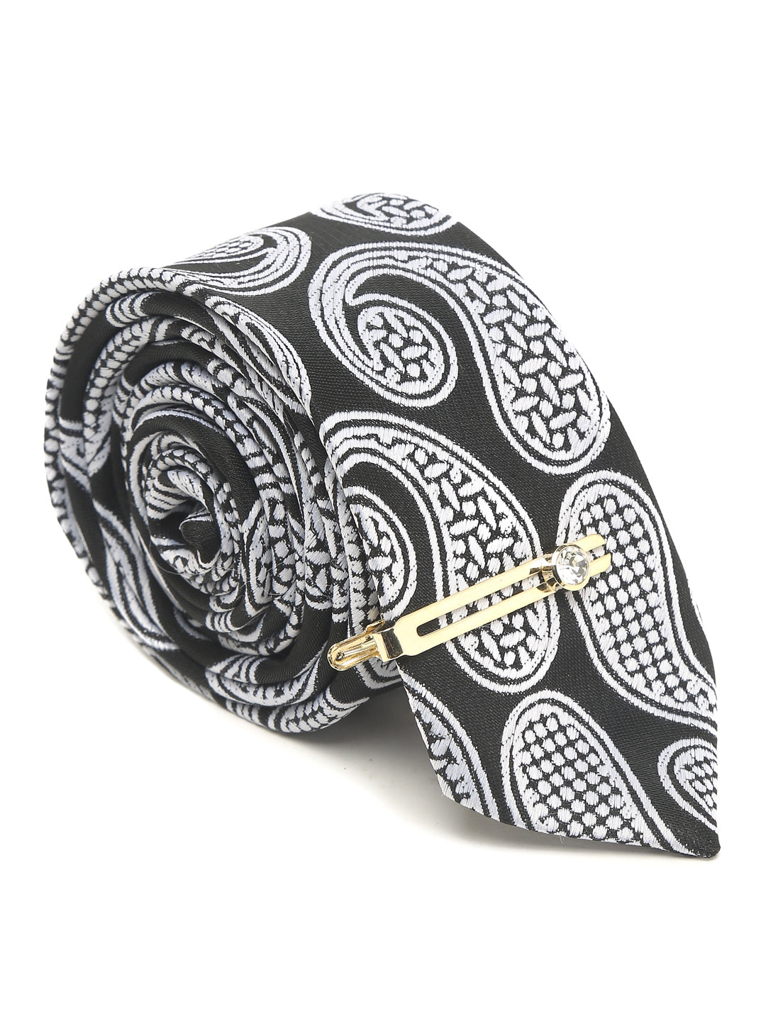 Midnight Black Luxury Italian Silk Necktie Set With Pocket Square Gold Tie pin
