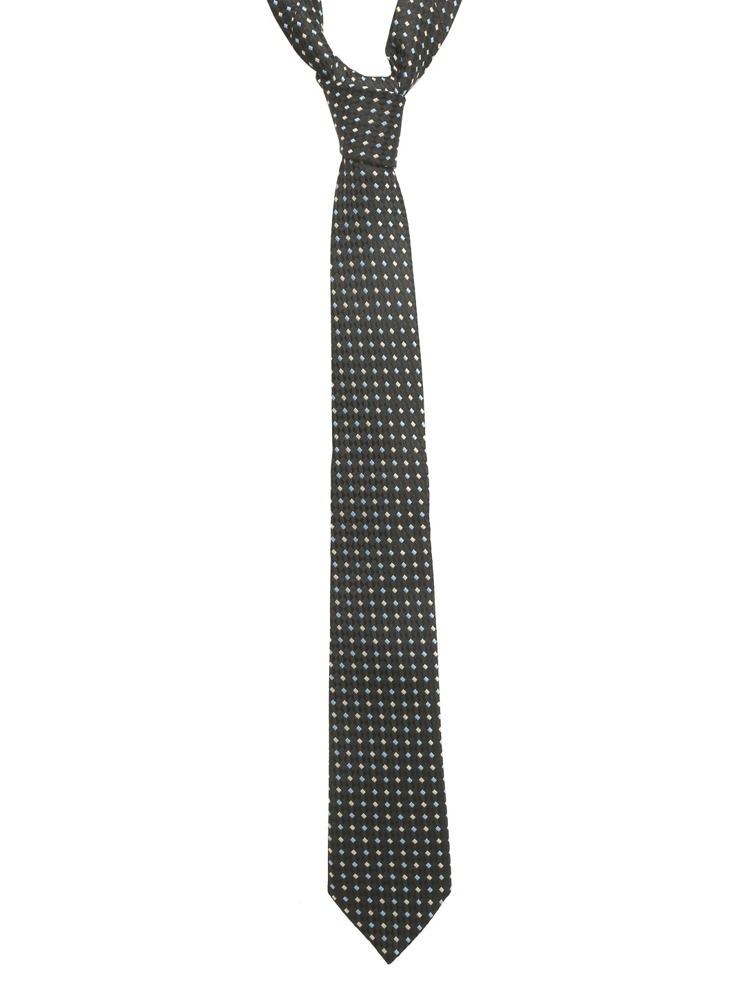 Polkia Dotted Black Luxury Italian Silk Necktie Set With Pocket Square Gold Tie pin