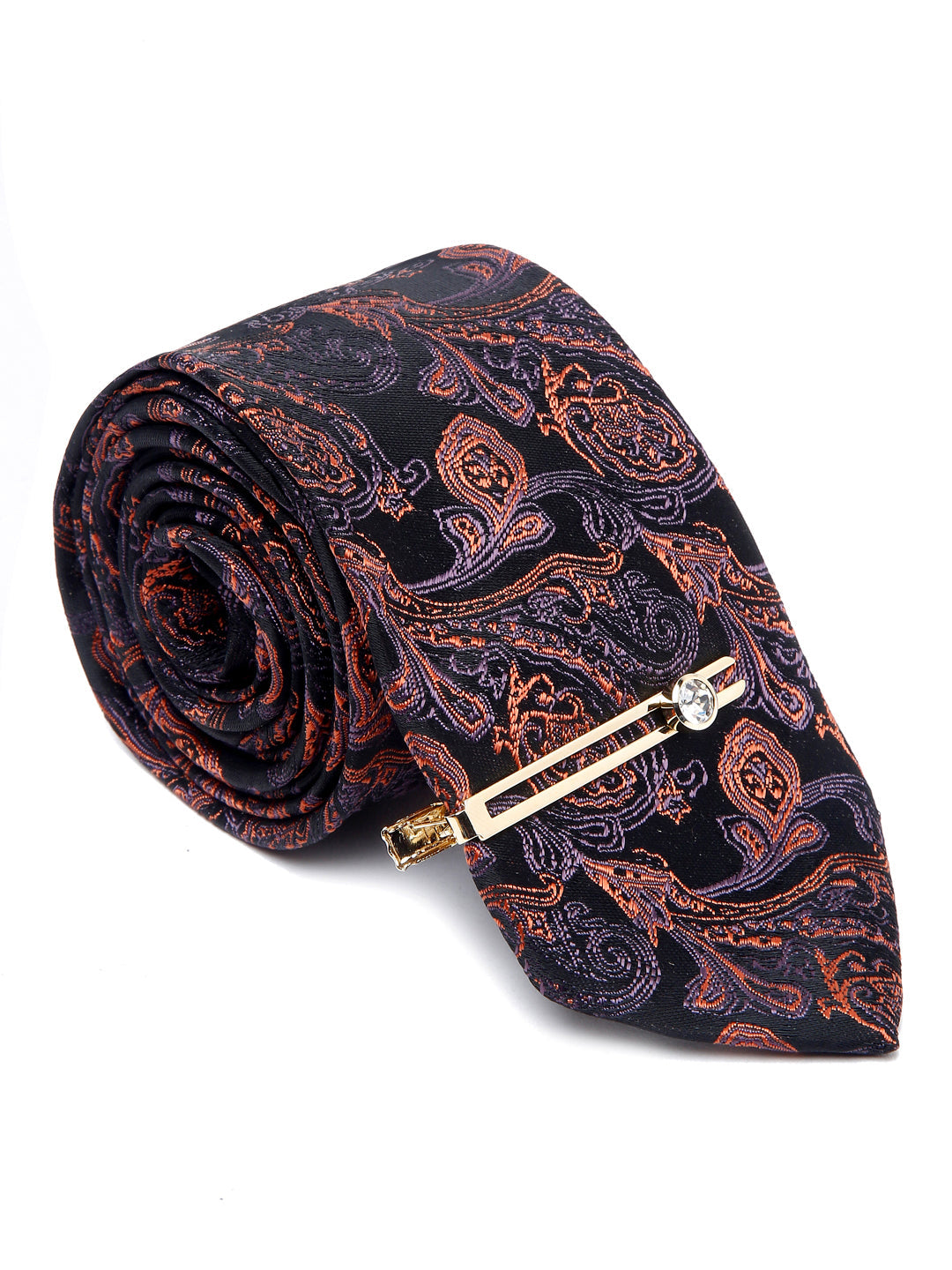 Flowral Brown Luxury Italian Silk Necktie Set With Pocket Square Gold Tie pin