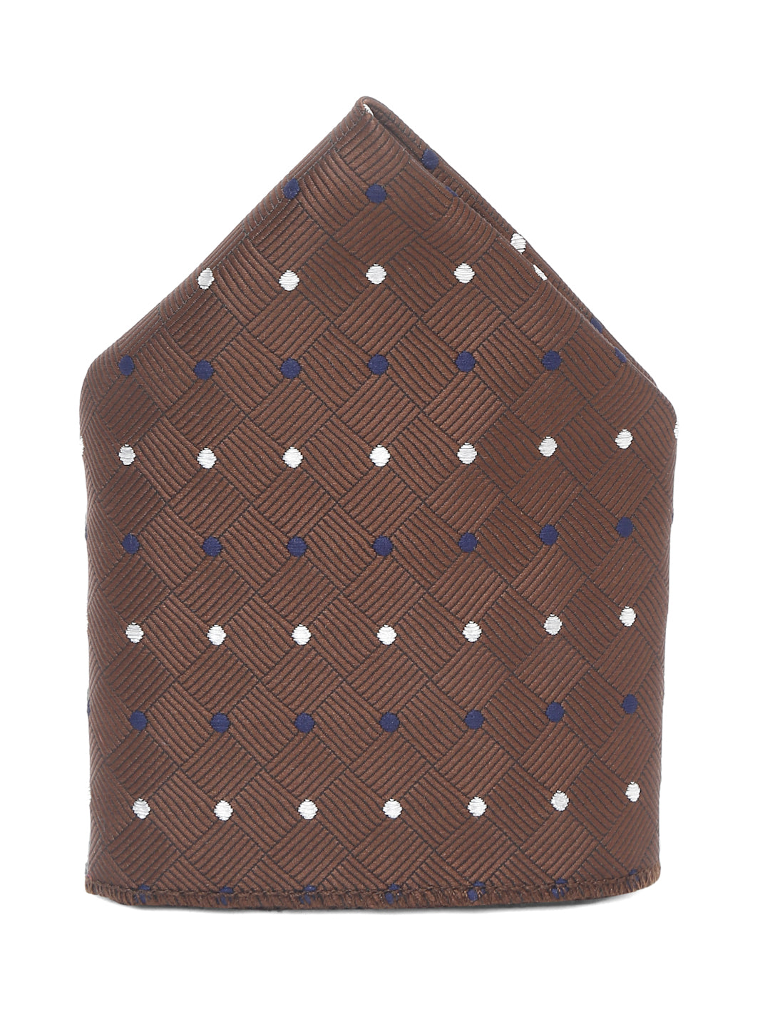 Brown polka Luxury Italian Silk Necktie Set With Pocket Square Gold Tie pin
