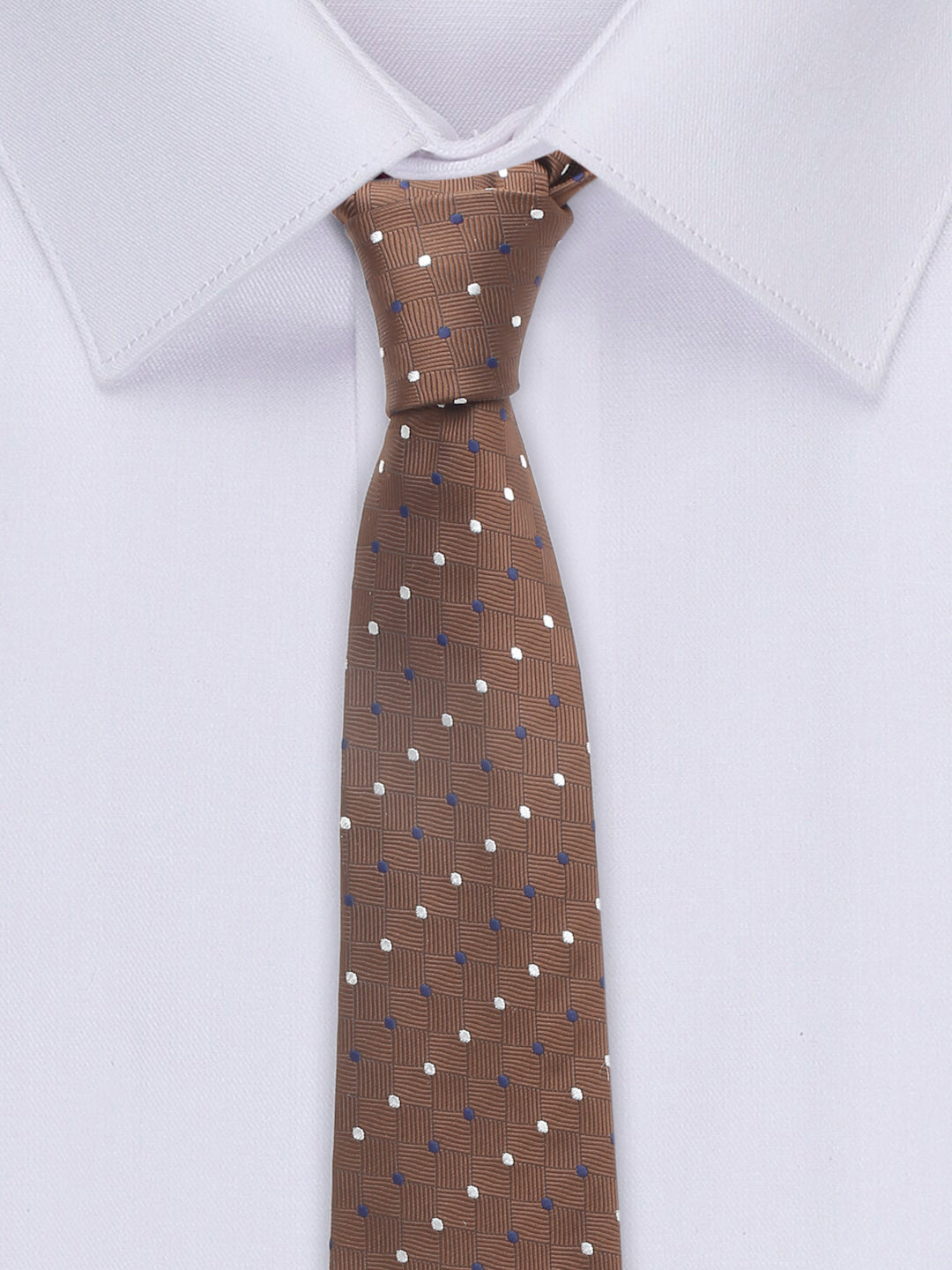 Brown polka Luxury Italian Silk Necktie Set With Pocket Square Gold Tie pin