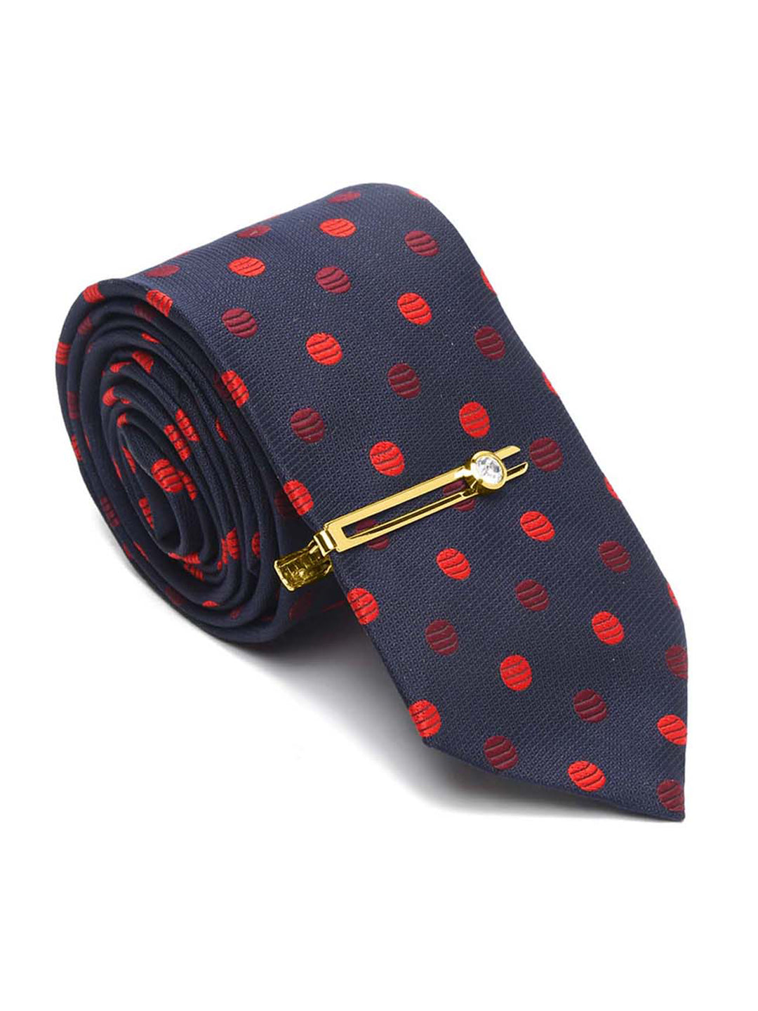 Polka Blue Luxury Italian Silk Necktie Set With Pocket Square Gold Tie pin
