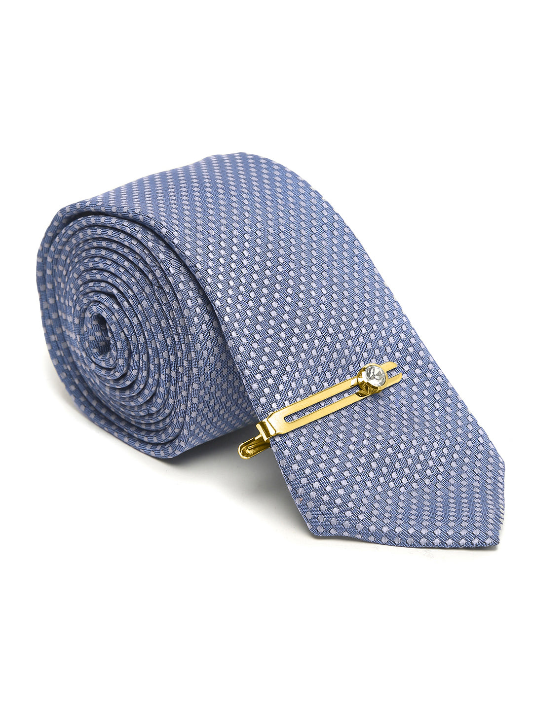 Ash Blue Luxury Italian Silk Necktie Set With Pocket Square Gold Tie pin