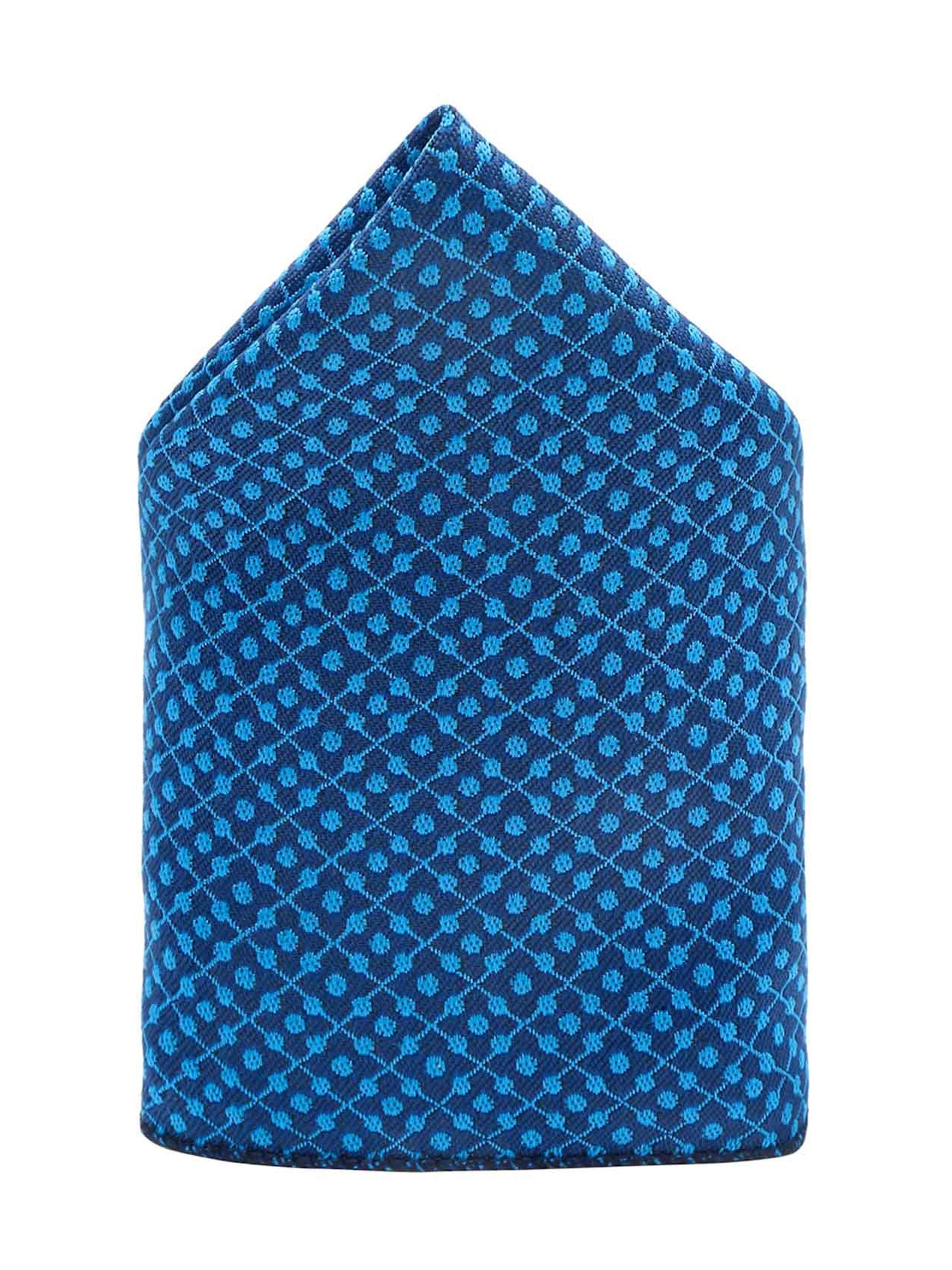 Polka Dotted Blue Luxury Italian Silk Necktie Set With Pocket Square Gold Tie pin