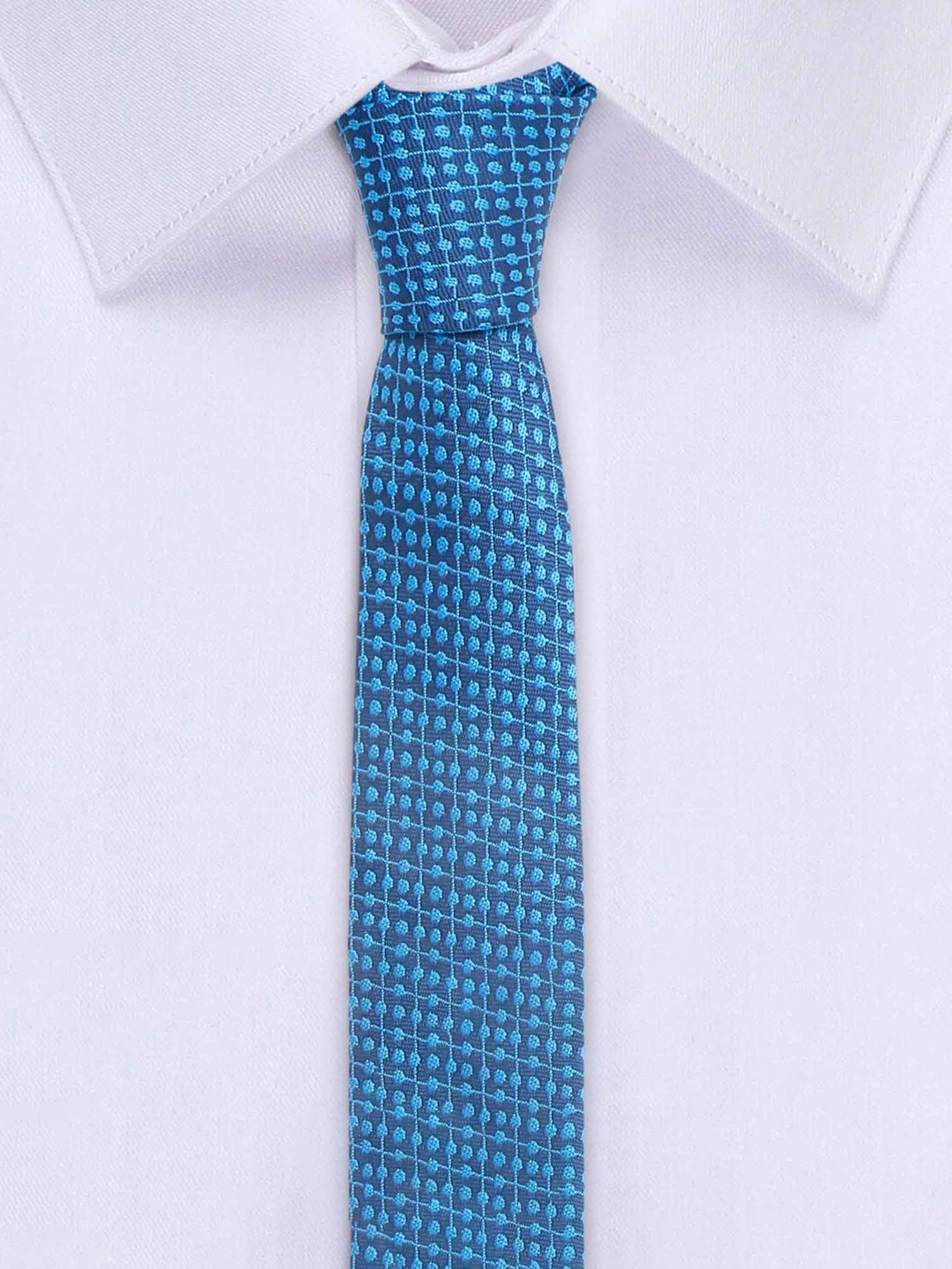 Polka Dotted Blue Luxury Italian Silk Necktie Set With Pocket Square Gold Tie pin