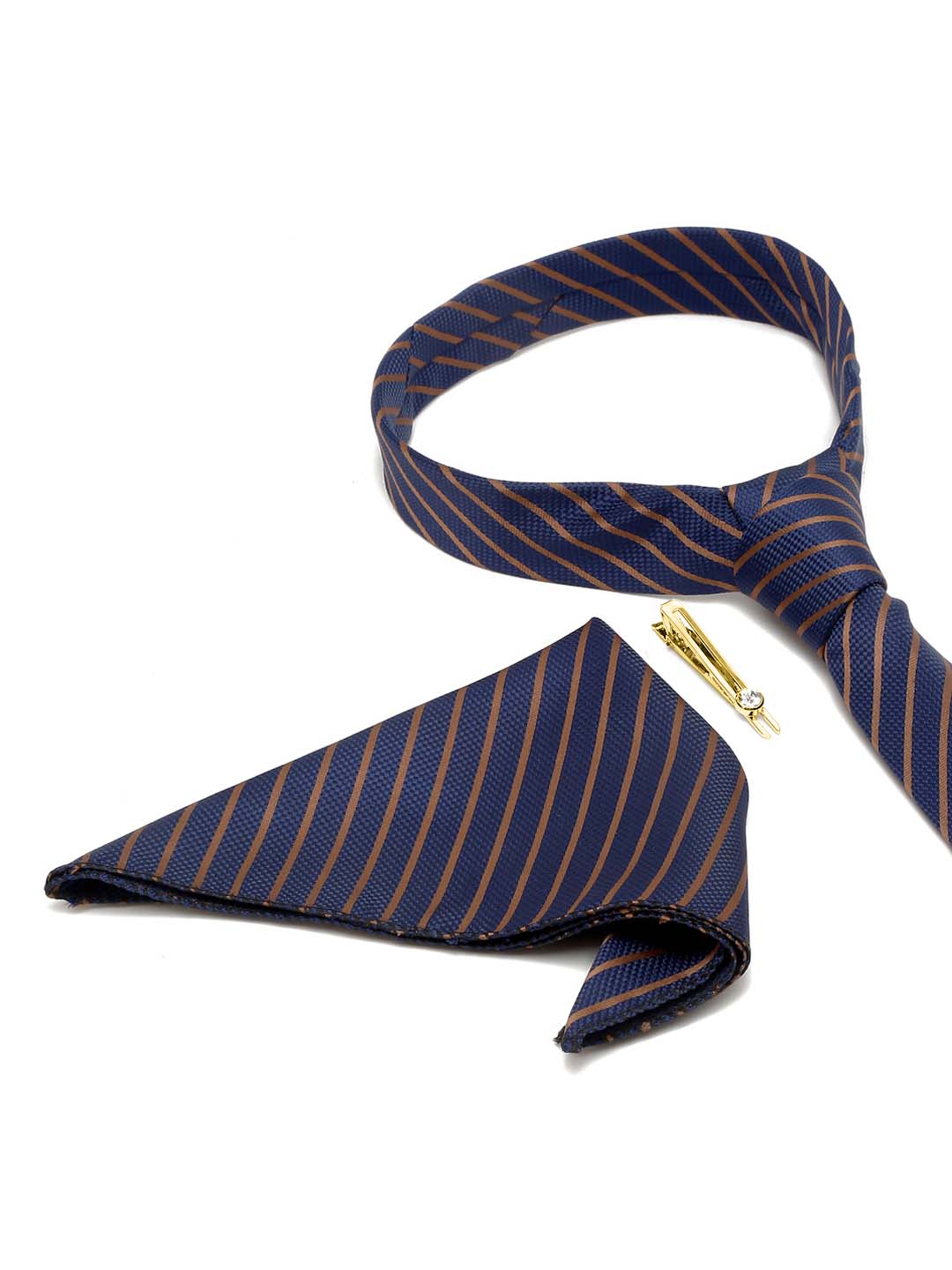 Royal Blue Italian Silk Necktie Set Pocket Square Golden Tiepin