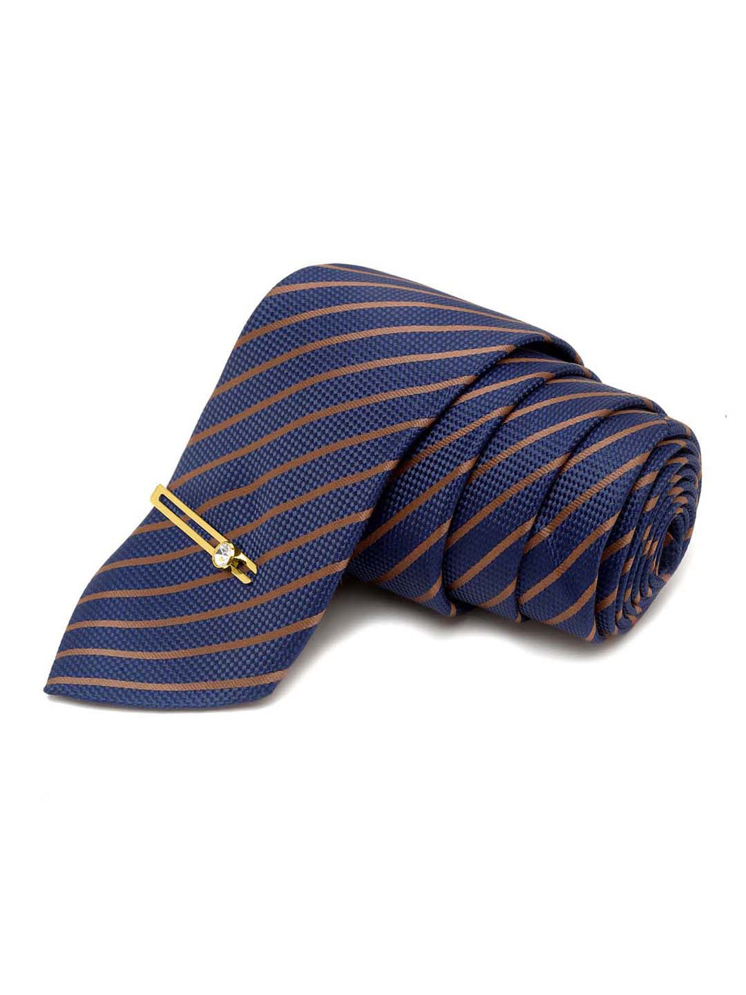 Royal Blue Italian Silk Necktie Set Pocket Square Golden Tiepin