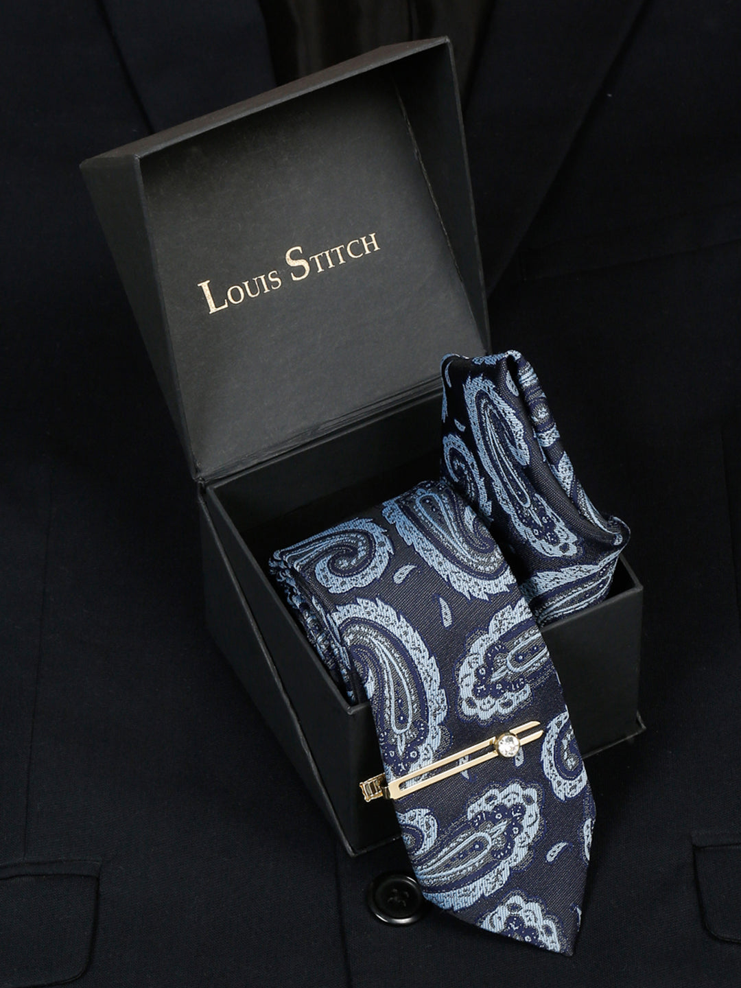 Turquoise Blue Luxury Italian Silk Necktie Set With Pocket Square Gold Tie pin