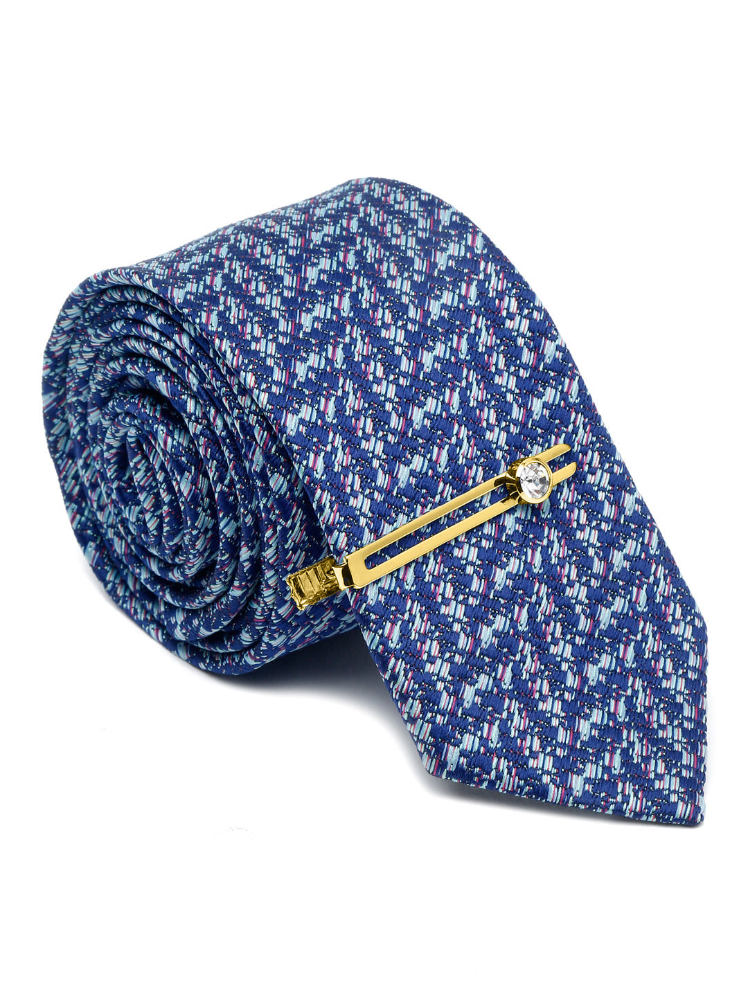 Pigeon Blue Luxury Italian Silk Necktie Set With Pocket Square Gold Tie pin