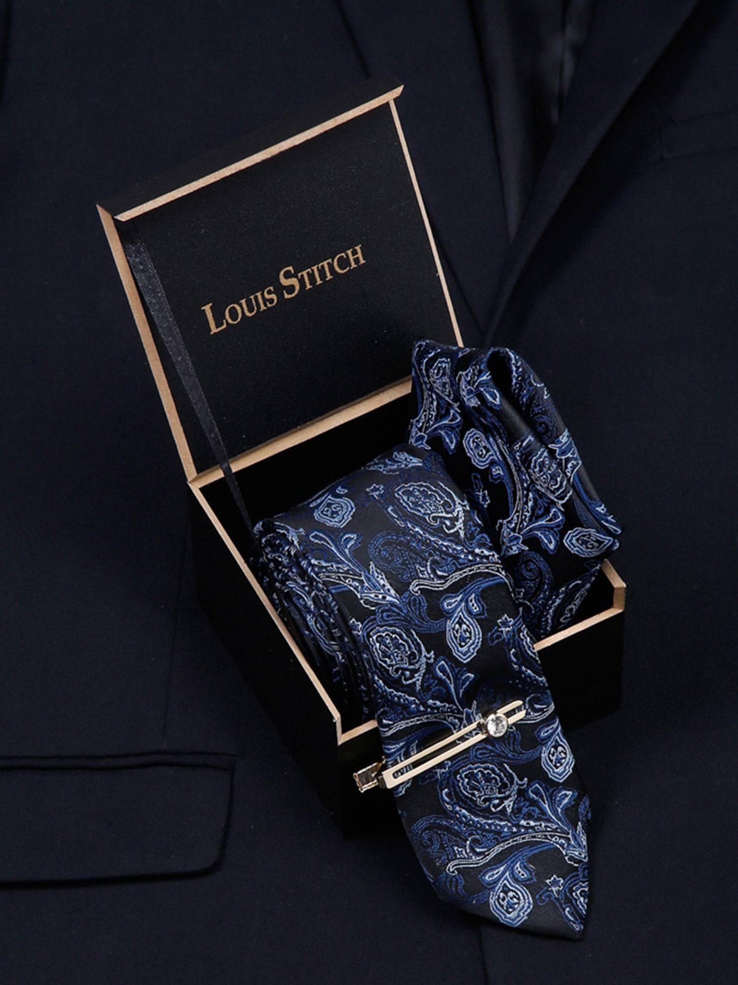 Carolina Blue Luxury Italian Silk Necktie Set With Pocket Square Gold Tie pin