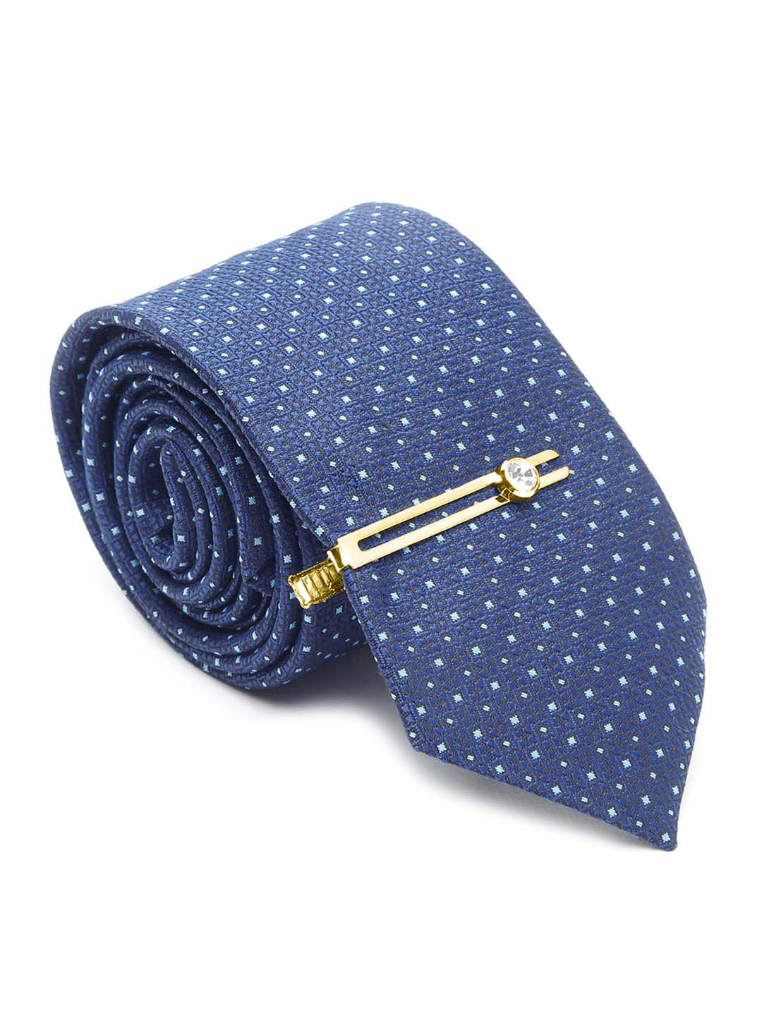 Midnight Blue Luxury Italian Silk Necktie Set With Pocket Square Gold Tie pin