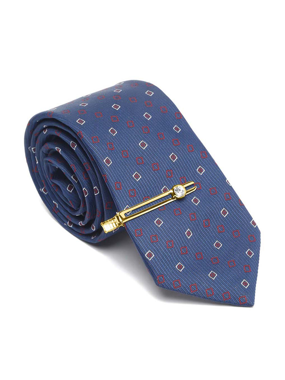 Navy Blue Luxury Italian Silk Necktie Set With Pocket Square Gold Tie pin